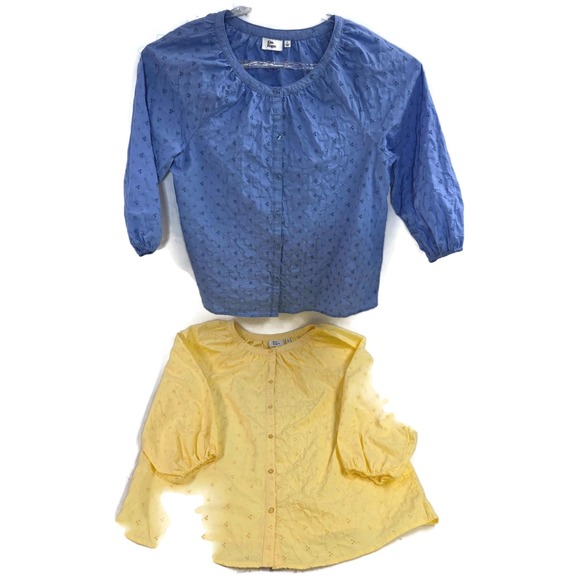 Kim Rogers Tops - Kim Rogers Blouses Womens Large Blue Yellow Eyelet Floral 3/4 Sleeve Lot 2